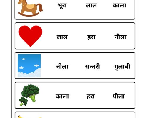 Hindi UKG Worksheet  – Recognize the color of the picture