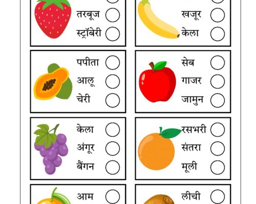 Hindi UKG Worksheet  – Fruits 1