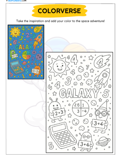 Kids Summer Worksheet – Coloring Universe Galaxy