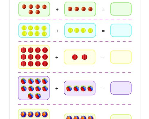 Math – Grade 1: Addition Worksheet | Count the Balls & Write the Sum