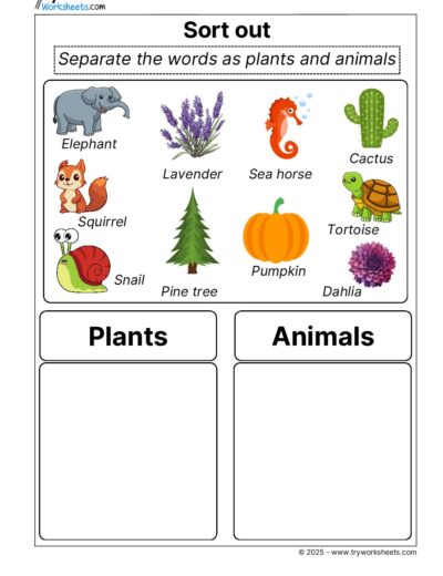 Science Grade 2 Worksheet Sort Out Plants Animals
