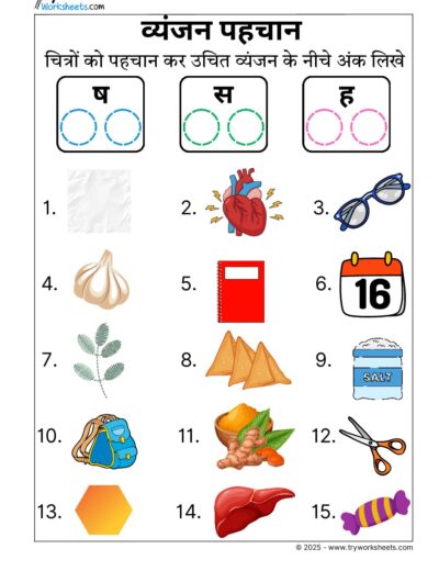 Hindi Worksheets –Identifying Vyanjan 17