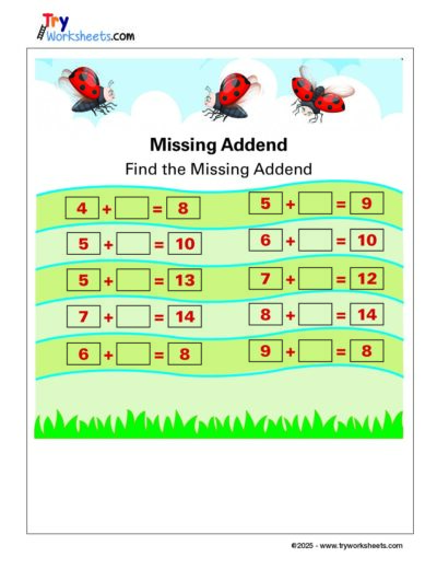 Math Grade 1 – Missing Addend Worksheets | Find the Missing Addend Practice