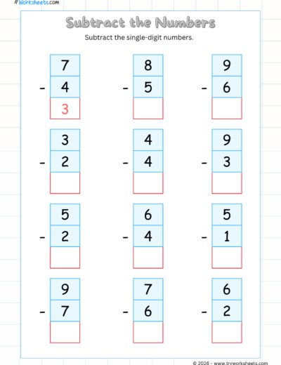 UKG Math Subtraction Worksheets-Subtract the Single-Digit Number
