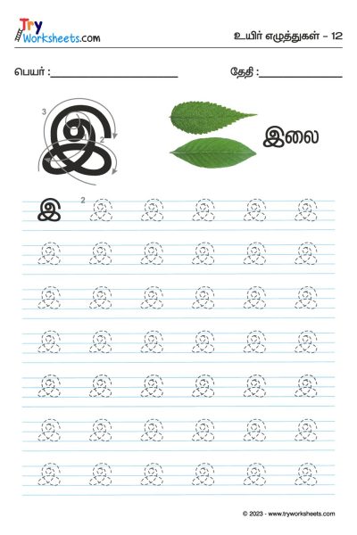 Tamil Tracing Worksheet – Letter – இ