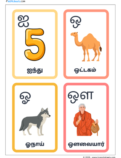 Tamil Uyir Ezhuthukkal Flash Cards – Page 3 | ஐ ஒ ஓ ஔ