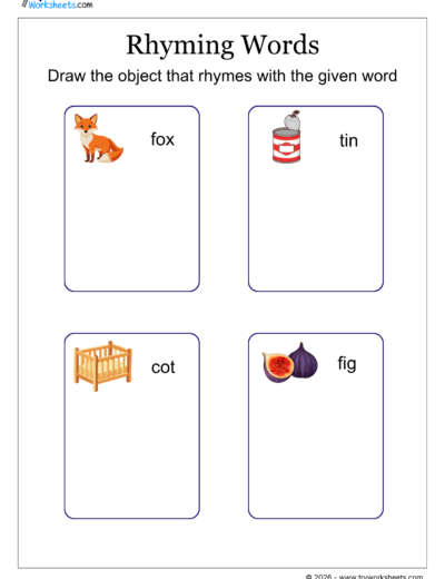 Draw the Rhyming Words Worksheet | Phonics Activity for Kids