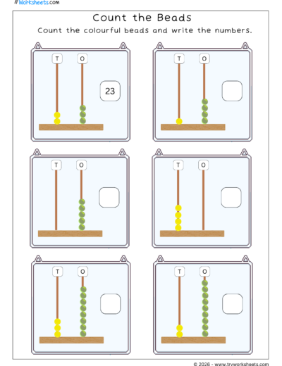 Counting Numbers Worksheets for Kids -Count the Beads