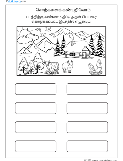 Tamil Nature Vocabulary Worksheet – Identify and Write the Words