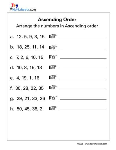 Math – Grade 1: Ascending Order Worksheet | Arrange Numbers