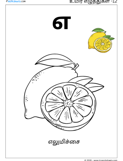 Uyir Eluthukkal Coloring Worksheet (எ) | Tamil Vowels Worksheet for Kids