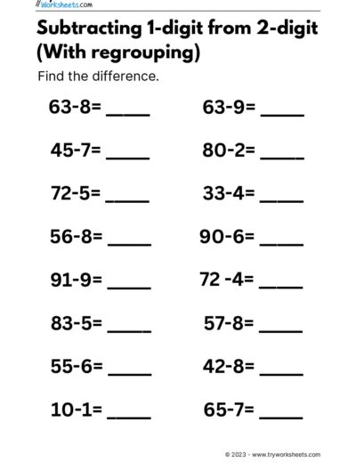 Maths – Grade 3 – Subtraction 1