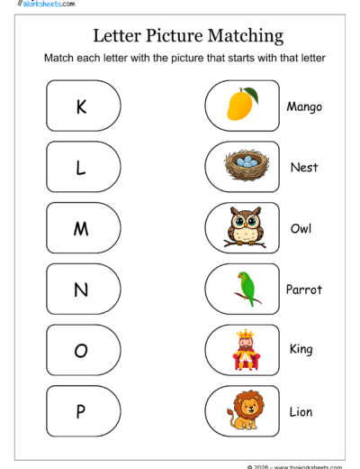Letter and Picture Matching Worksheets | Phonics Activity for Kids- C