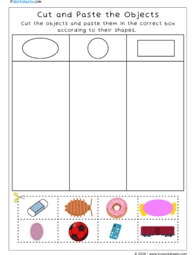 LKG Shapes Worksheets- Cut and paste Objects Activity