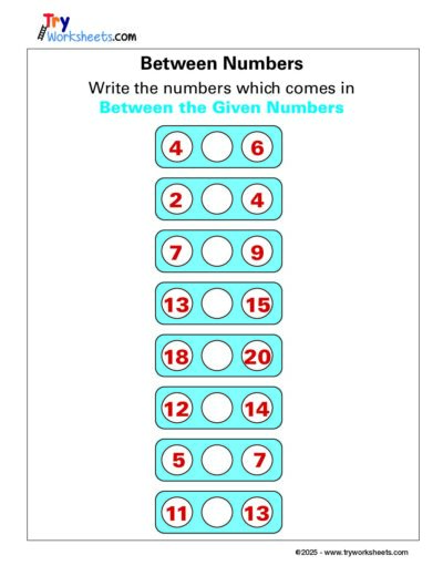 Math – Grade 1: Between Numbers Worksheet | Fill in the Missing Numbers