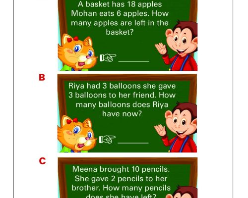 Math Grade 1 – Subtraction Word Problem Worksheets for Kids