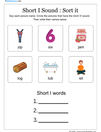 Short Vowel Sounds Worksheets-Short -I