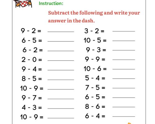 Math KG Worksheet – Minus Magic