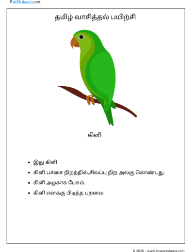 Tamil Short Passage Reading Practice Worksheets-Parrot