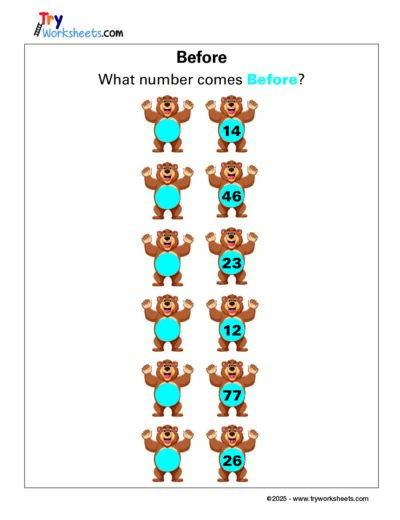 Math – Grade 1: What Number Comes Before? Worksheet