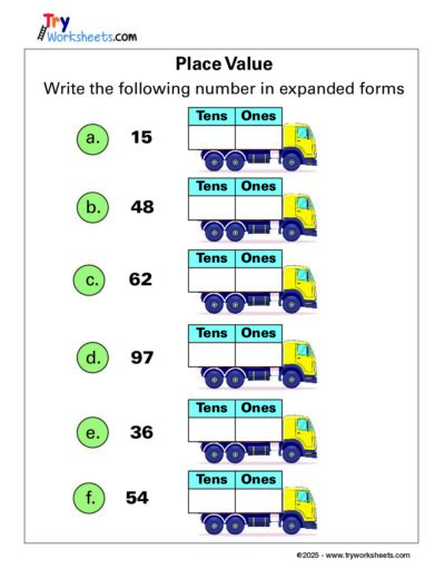 Math Grade 1 – Place Value Worksheet: Write in Expanded Form