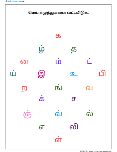 Tamil Mei Eluthukkal Worksheet – Identify and circle Consonants