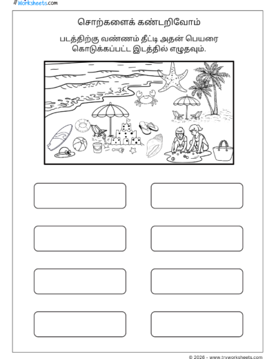 Tamil Picture Vocabulary Worksheet – Identify and Write the Words