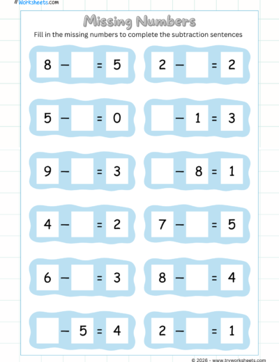 UKG Math Subtraction Worksheets