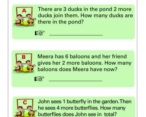 Math Grade 1 – Addition Word Problem Worksheets for Kids