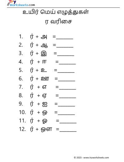 உயிர் மெய் எழுத்துகள் – ர வரிசை