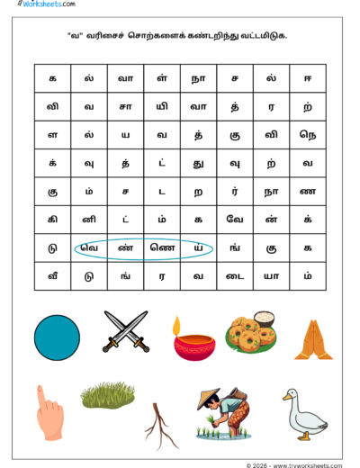 Tamil Grade 1 Worksheet – வ வரிசை Word Search Activity (PDF)