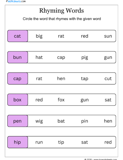 Circle the Rhyming Word – Phonics Worksheet -1