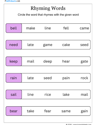 Circle the Rhyming Word – Phonics Worksheet – 6
