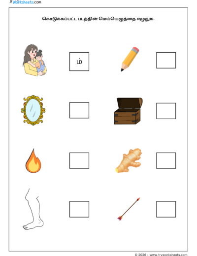 Tamil Mei Eluthukkal Worksheet – Write the Consonants of the given picture
