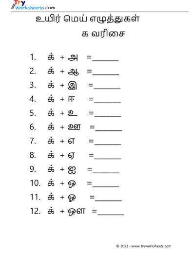உயிர் மெய் எழுத்துகள் – க வரிசை