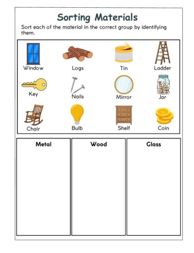 Science Grade 3 Worksheet – Sorting Materials