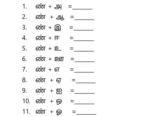 உயிர் மெய் எழுத்துகள் – ண வரிசை