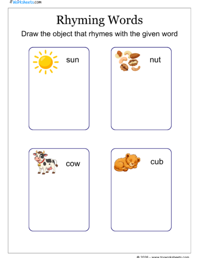 Draw the Rhyming Words Worksheet | Phonics Activity for Kids