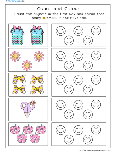 Count and Colour Worksheets for Lower Kindergarten