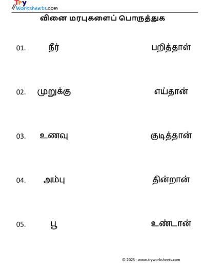 Tamil Worksheets – Grade 5 – Vinai Marabu