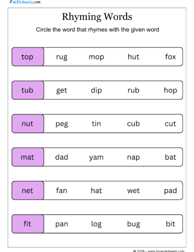 Circle the Rhyming Word – Phonics Worksheet- 4