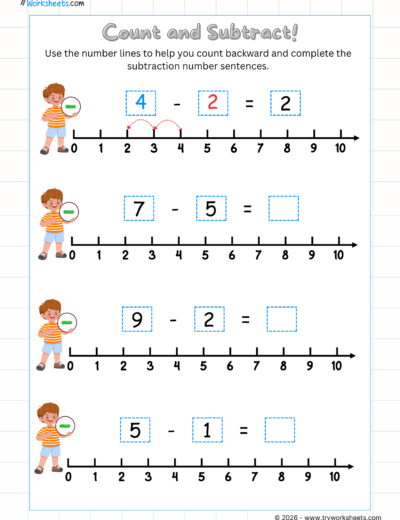 UKG Math Subtraction Worksheets – Count and Subtract