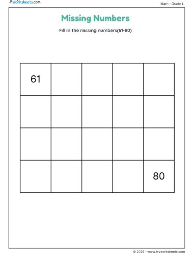 Missing Numbers: Fill in Numbers 61 to 80
