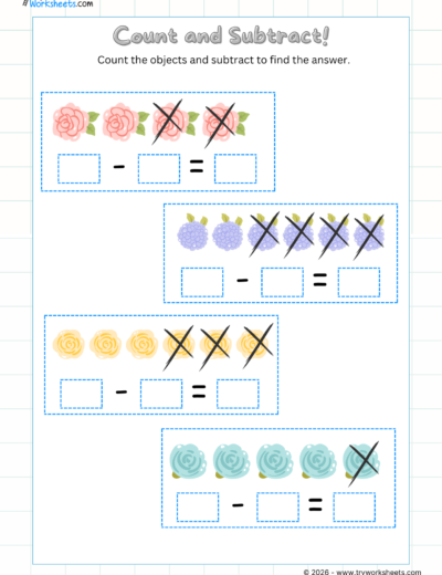 UKG Math Subtraction Worksheets-Count and Subtract