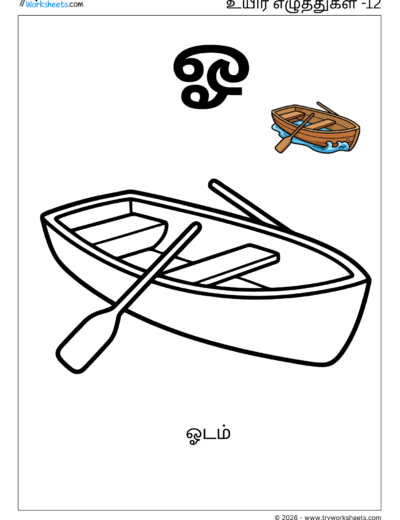 Uyir Eluthukkal Coloring Worksheet (ஓ) | Tamil Vowels Worksheet for Kids