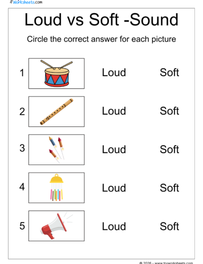 Loud vs Soft Sounds Worksheets for Kids | Kindergarten Phonics Activities – 1