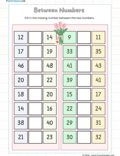 Before, After & Between Numbers Worksheets for UKG
