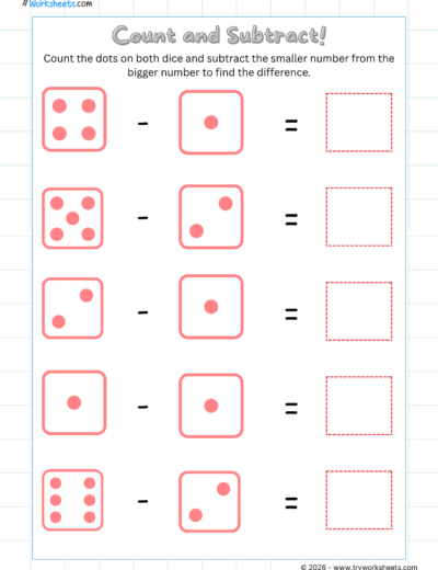 UKG Math Subtraction Worksheets-Count and Subtract