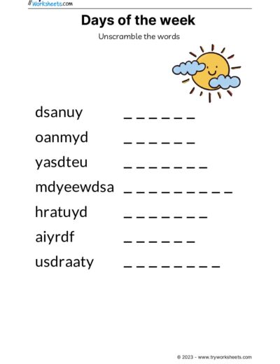Unscramble the words – Days