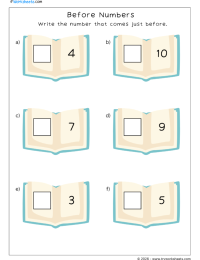LKG Before Numbers Worksheets | Free Printable Math Worksheets